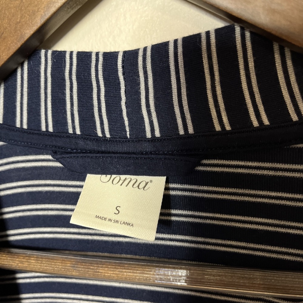 Soma Women Open Front Cardigan Navy White Stripe Jersey Knit Pockets Small - Picture 9 of 11